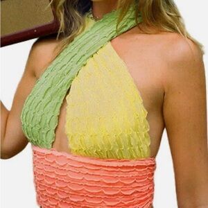 VRG GRL Colorful Halter Neck Crop Top